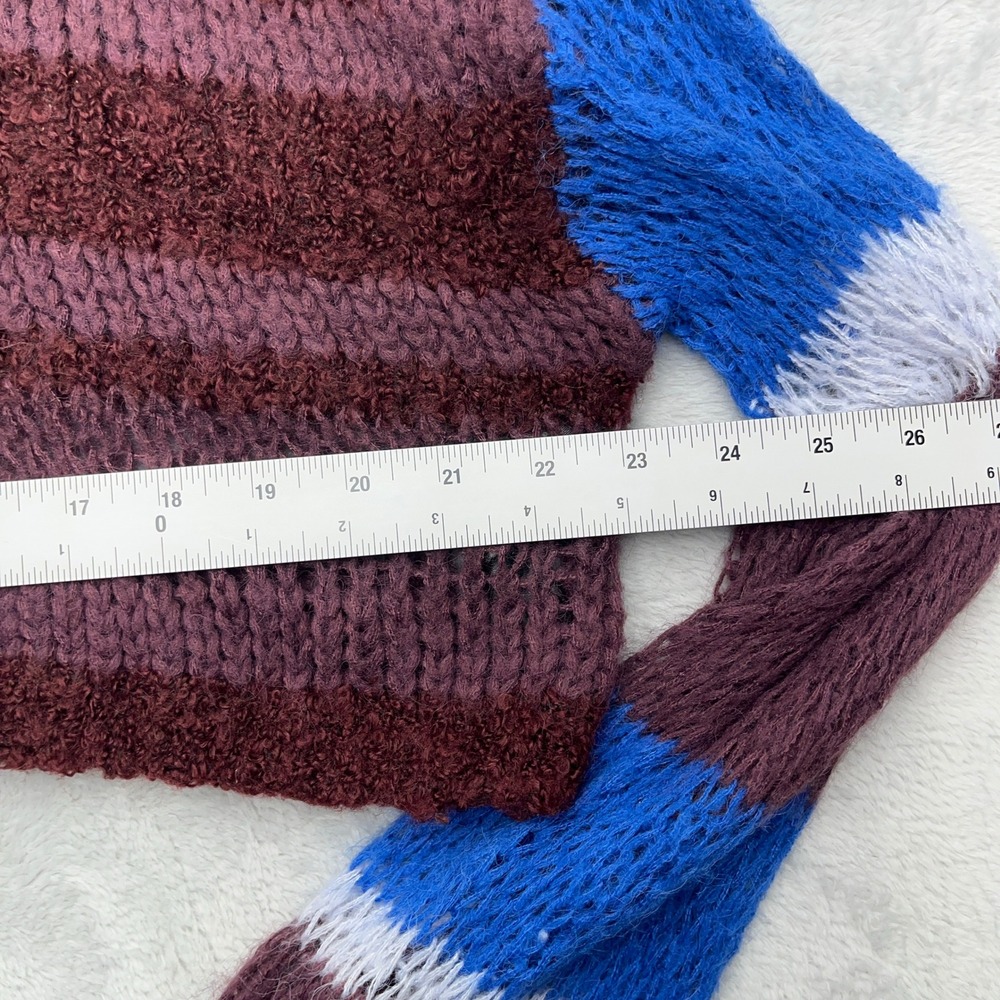 Kimchi Blue Striped Cropped Crochet Knit Sweater Burgundy Blue White Women S - Picture 4 of 7
